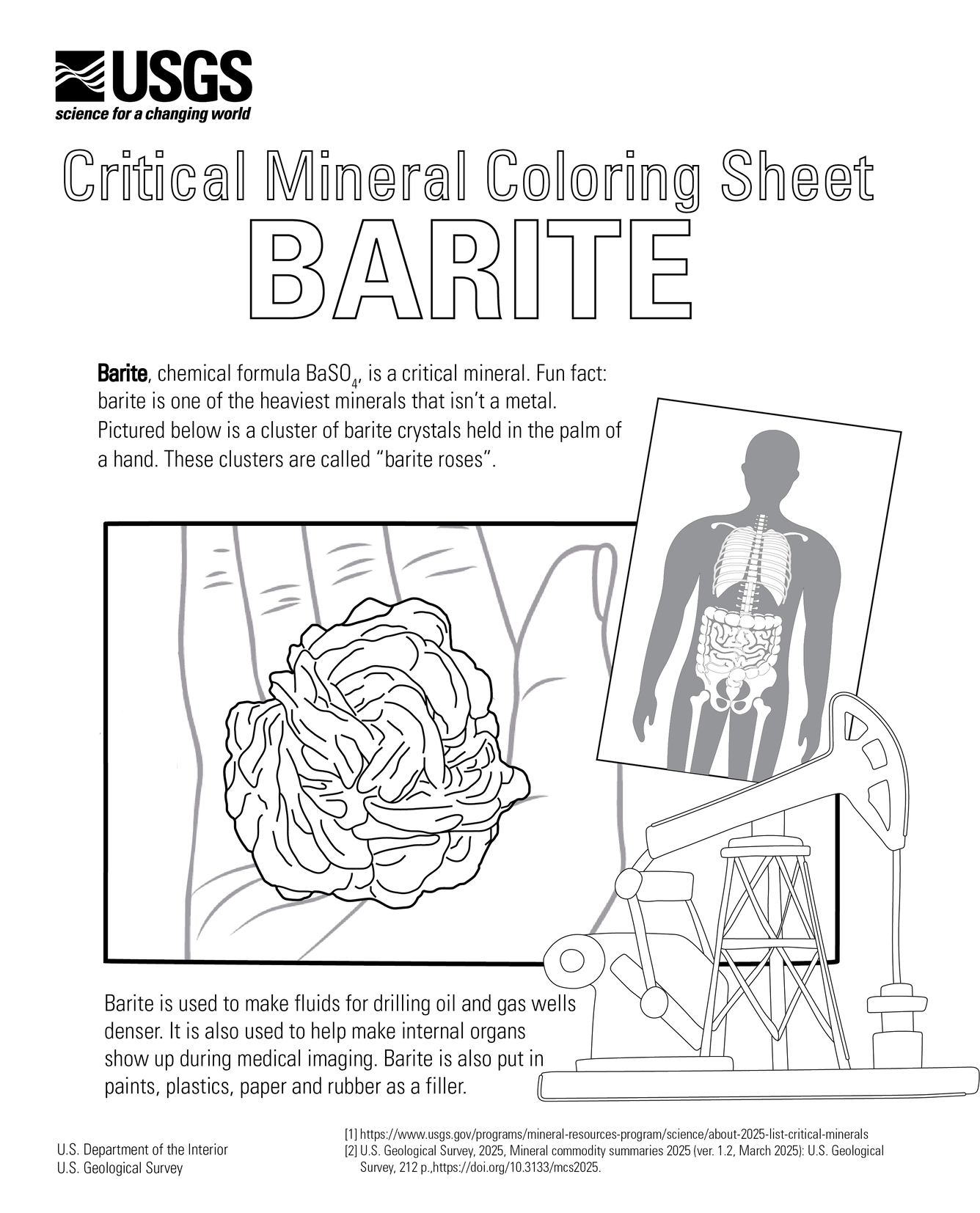 Coloring page for the critical mineral barite.