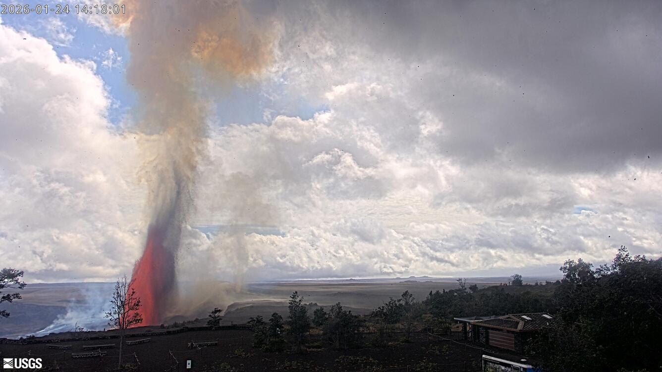 Color photograph of lava fountain
