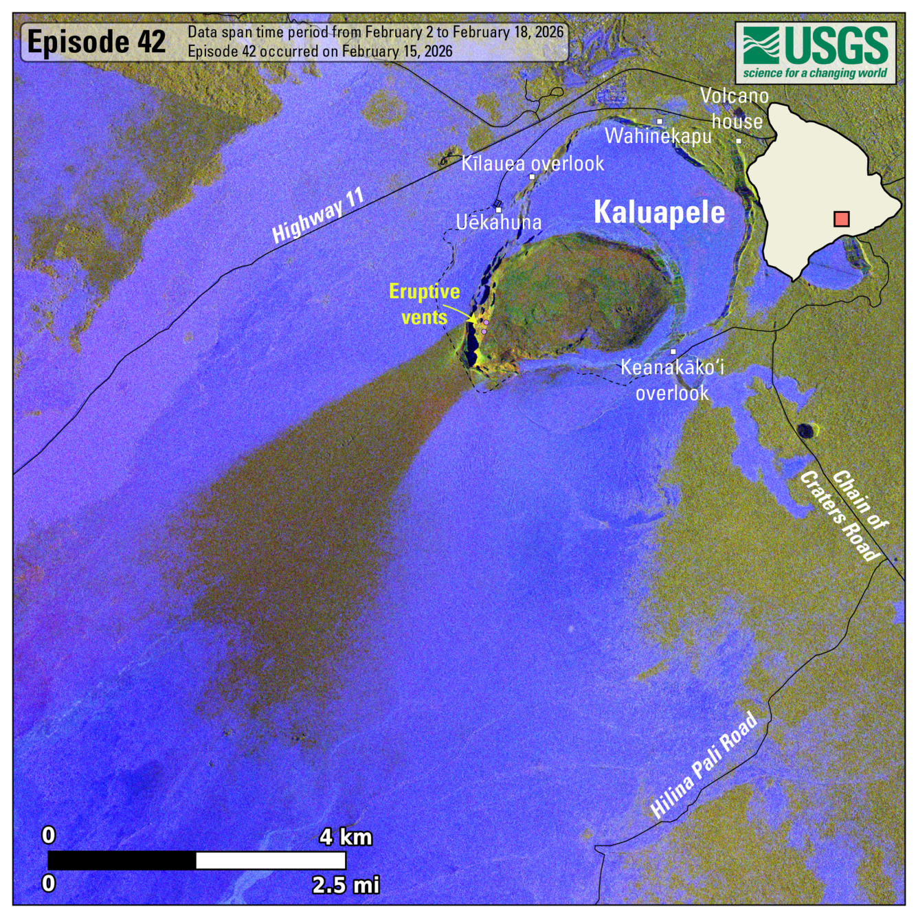 Color photograph showing fallout area from volcanic eruption