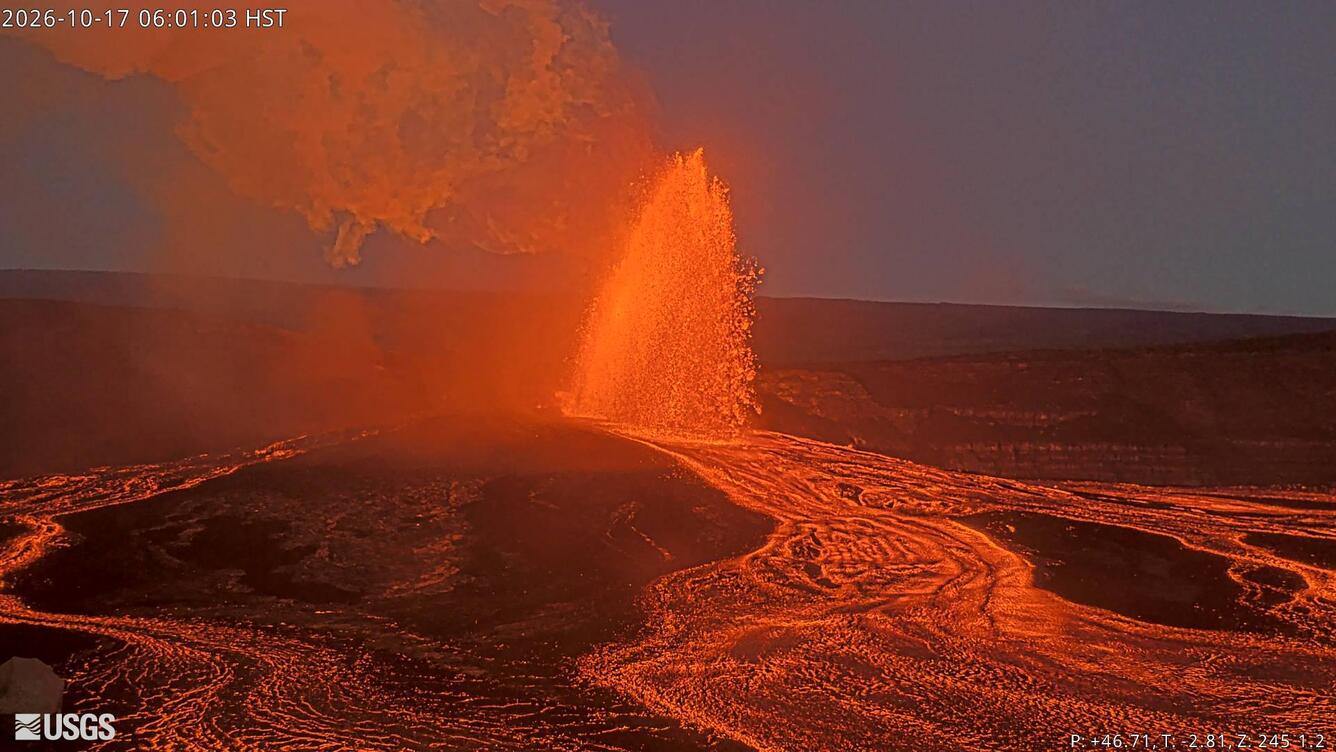 Color photograph of lava fountain