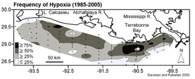 . Frequency of bottom-water hypoxia measured in mid-summer from 1985 to 2005