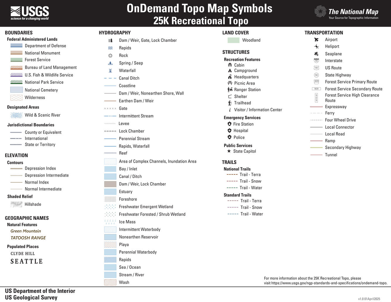 25K Recreational OnDemand Topo - Symbol Guide v.1 - Image