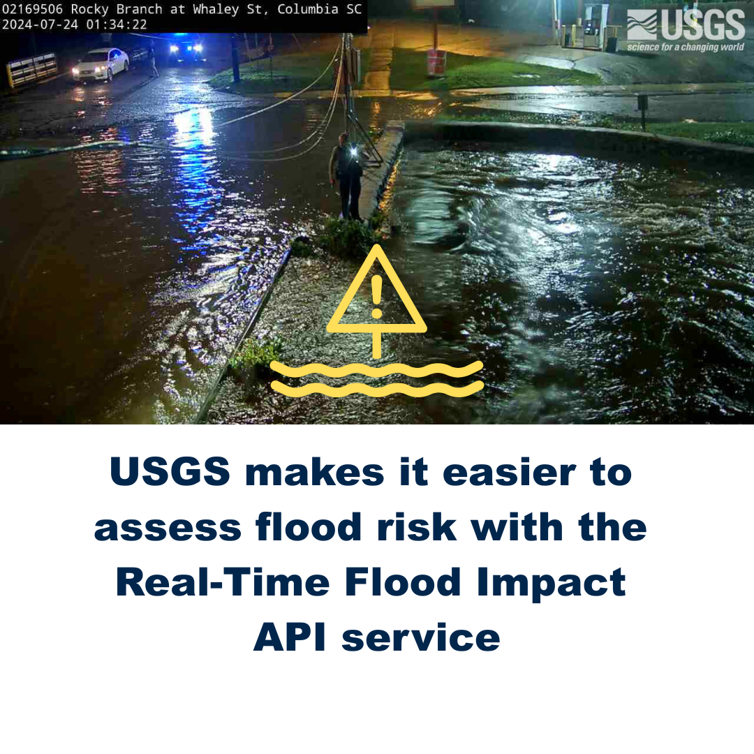 Image from USGS streamgage camera of a flooding roadway in South Carolina on July 24, 2024.