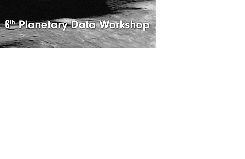 A banner used for the Sixth Planetary Data Workshop announcement of a small portion of the Moon landscape.