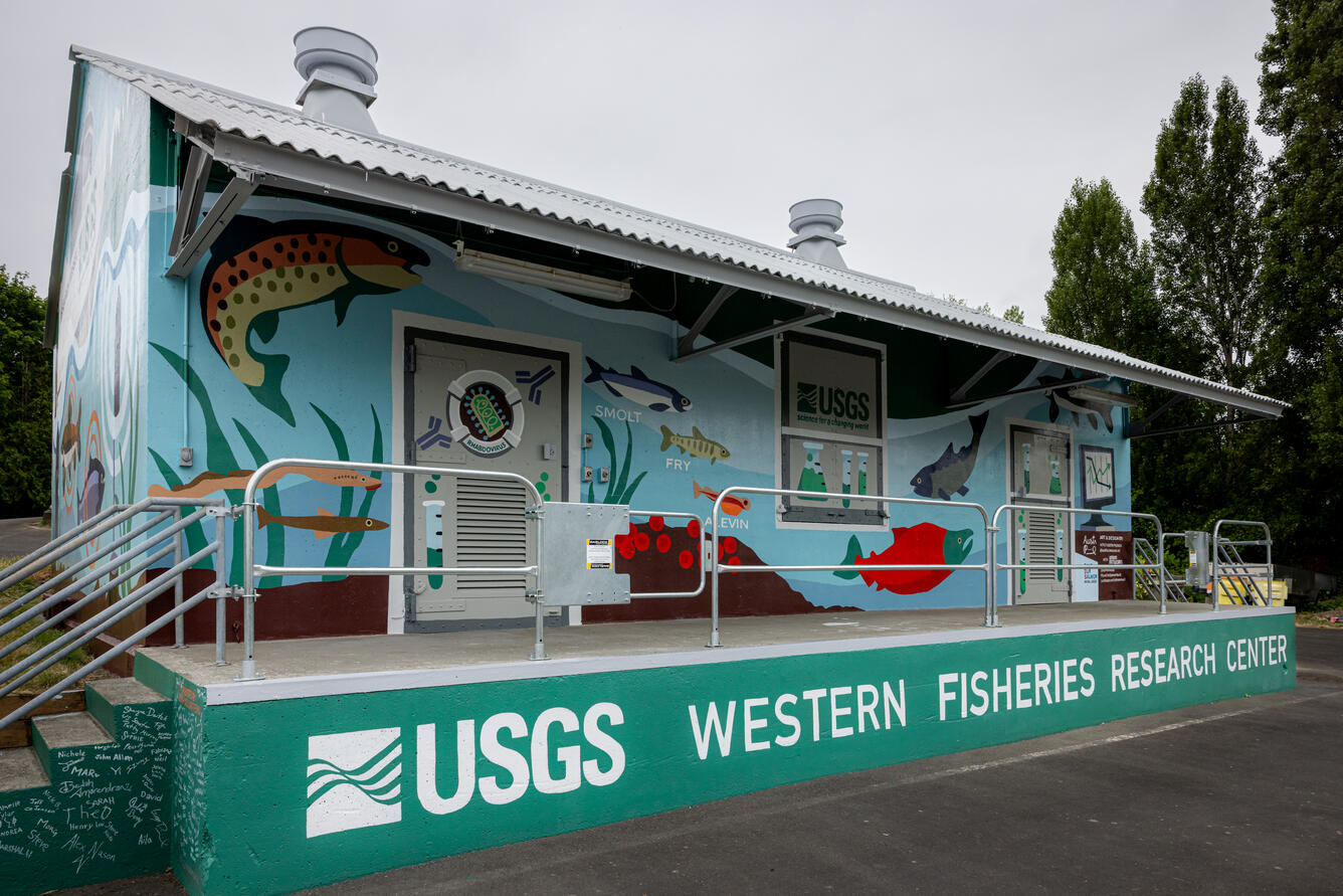 The front of the storage building features lamprey, salmon, rhabdovirus and more