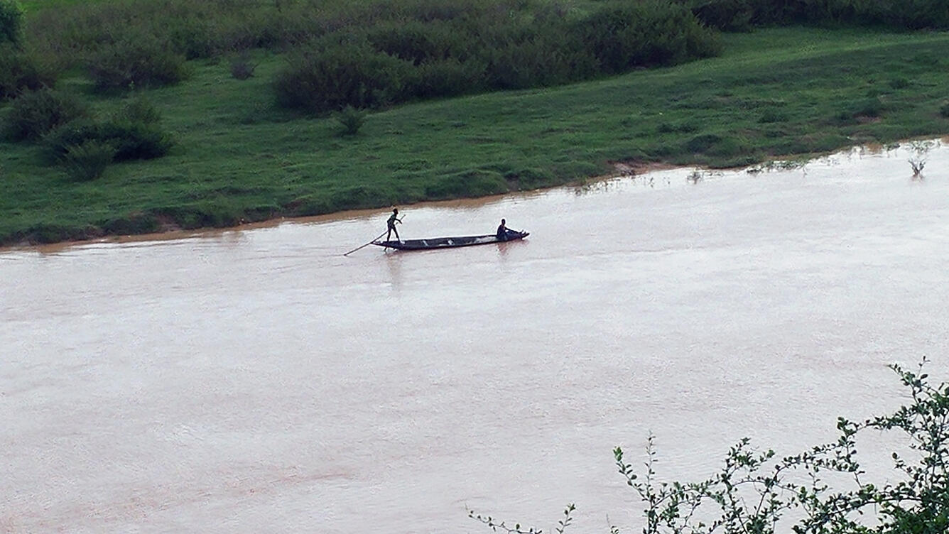 Local boaters on Niger River in Niamey, Niger
