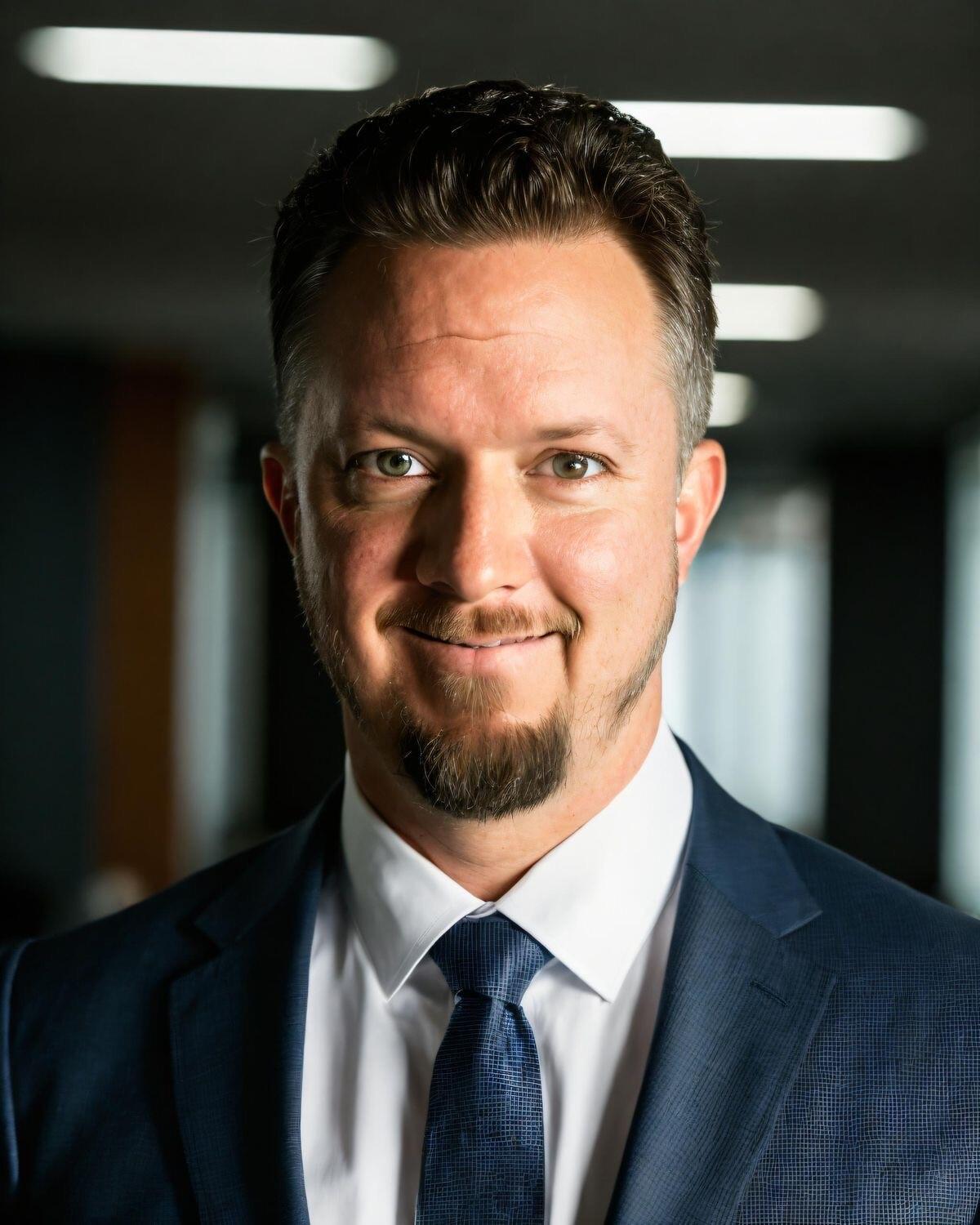 white man in tie looking at camera