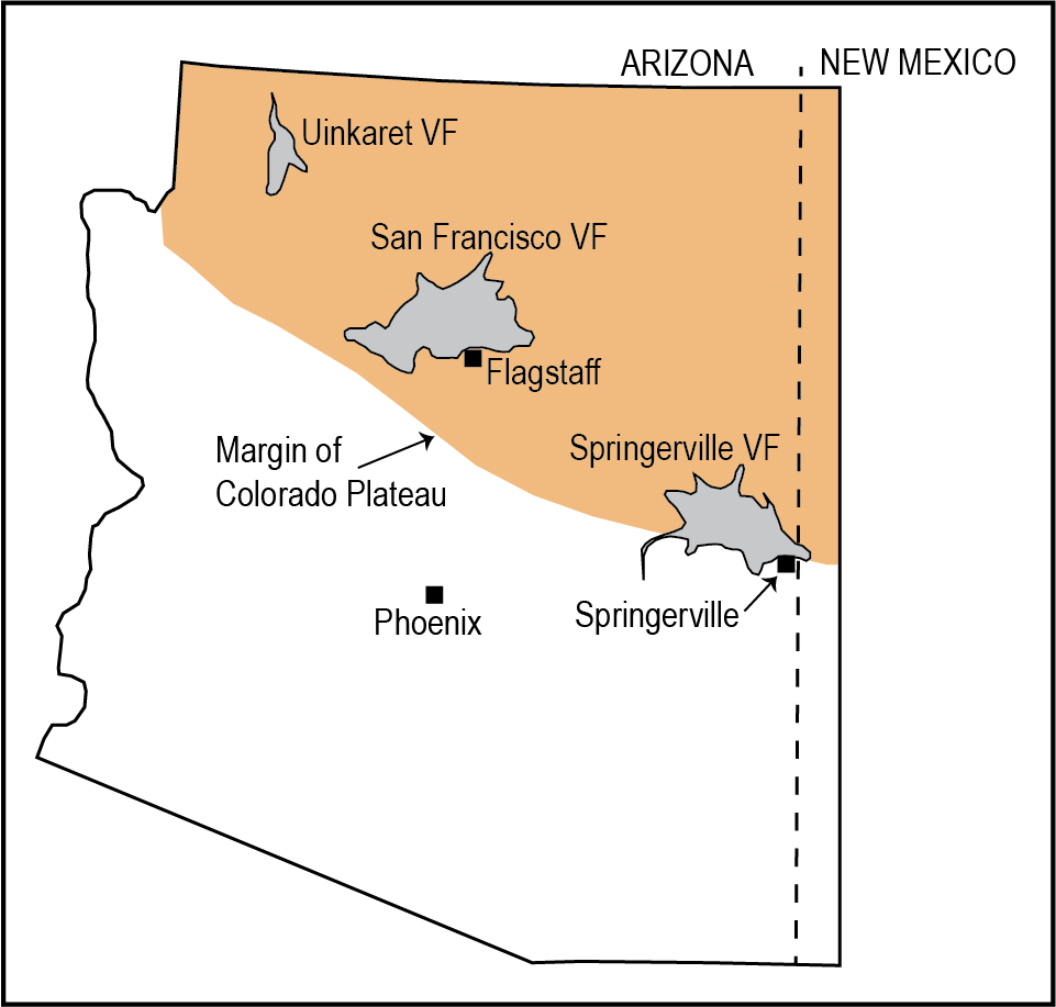 Colorado Plateau occupies the northern part of Arizona, and three volcanic fields lie along it's margin