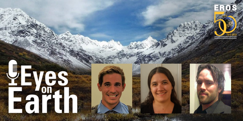 3 people with icy mountain in Alaska