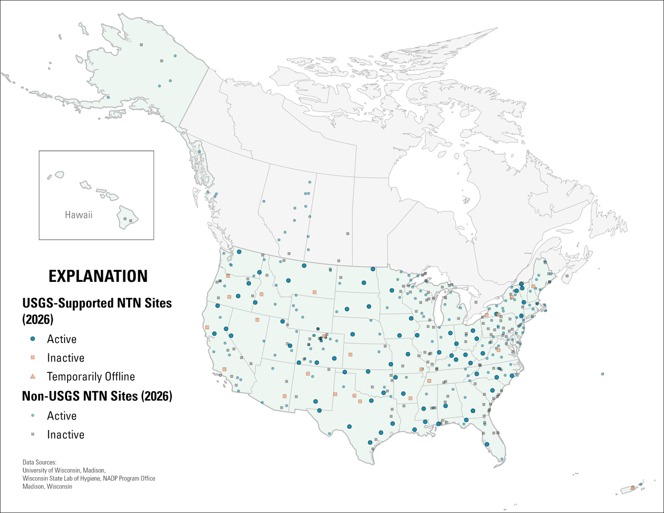 Map of the United States showing locations of National Trends Network sites.
