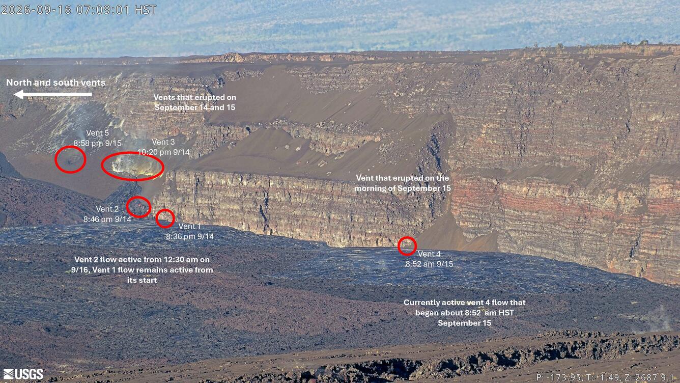 Color annotated image showing volcanic vent locations