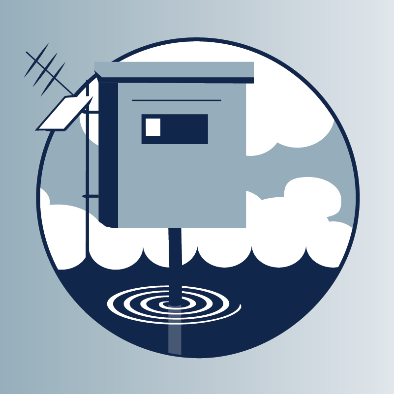 Circular bluescale logo of a water quality monitoring station