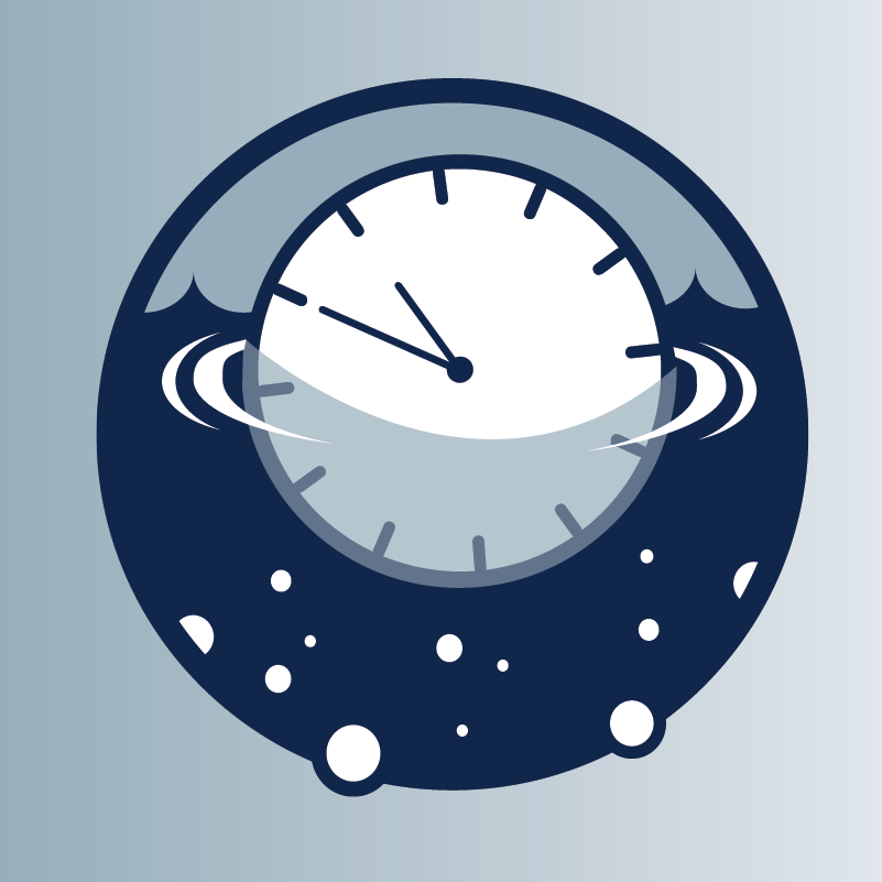 A round bluescale icon showing a clock submerged in water