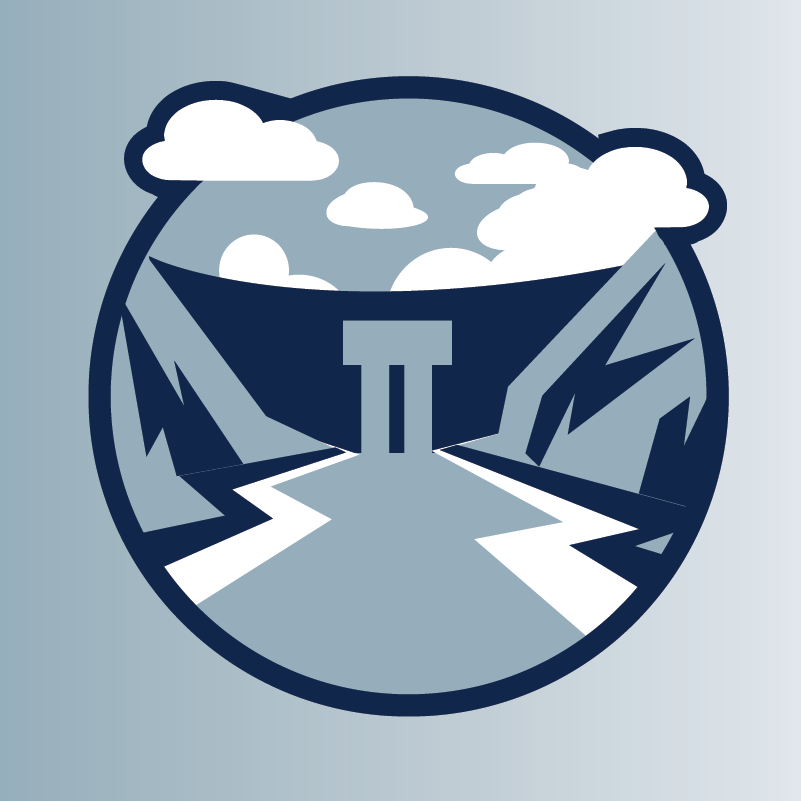 A round bluescale icon showing a stream at the base of a canyon