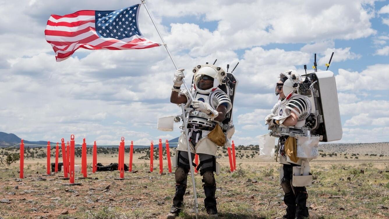 NASA's astronauts practicing their first simulated moonwalk 
