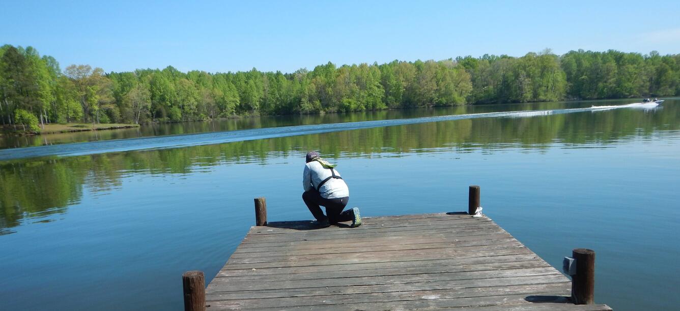  USGS scientist on Lake Anna dock. 