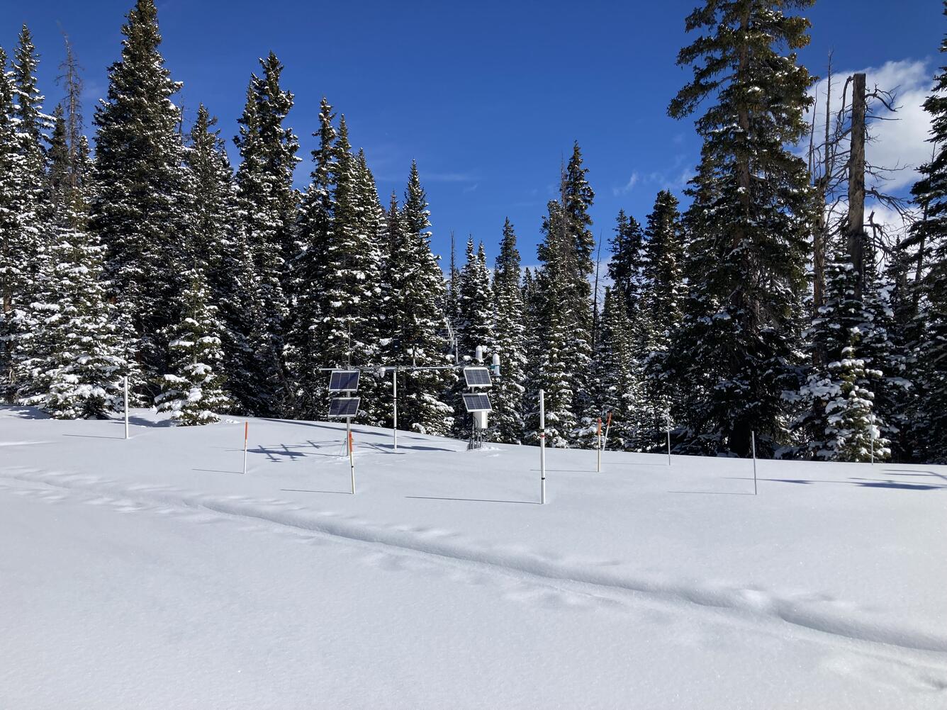 Image of Berthoud Pass Meteorological Station with peak snowpack conditions