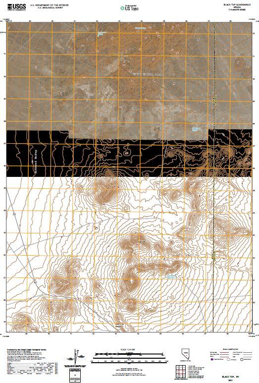 Black Top, NV topographic map with image layer on