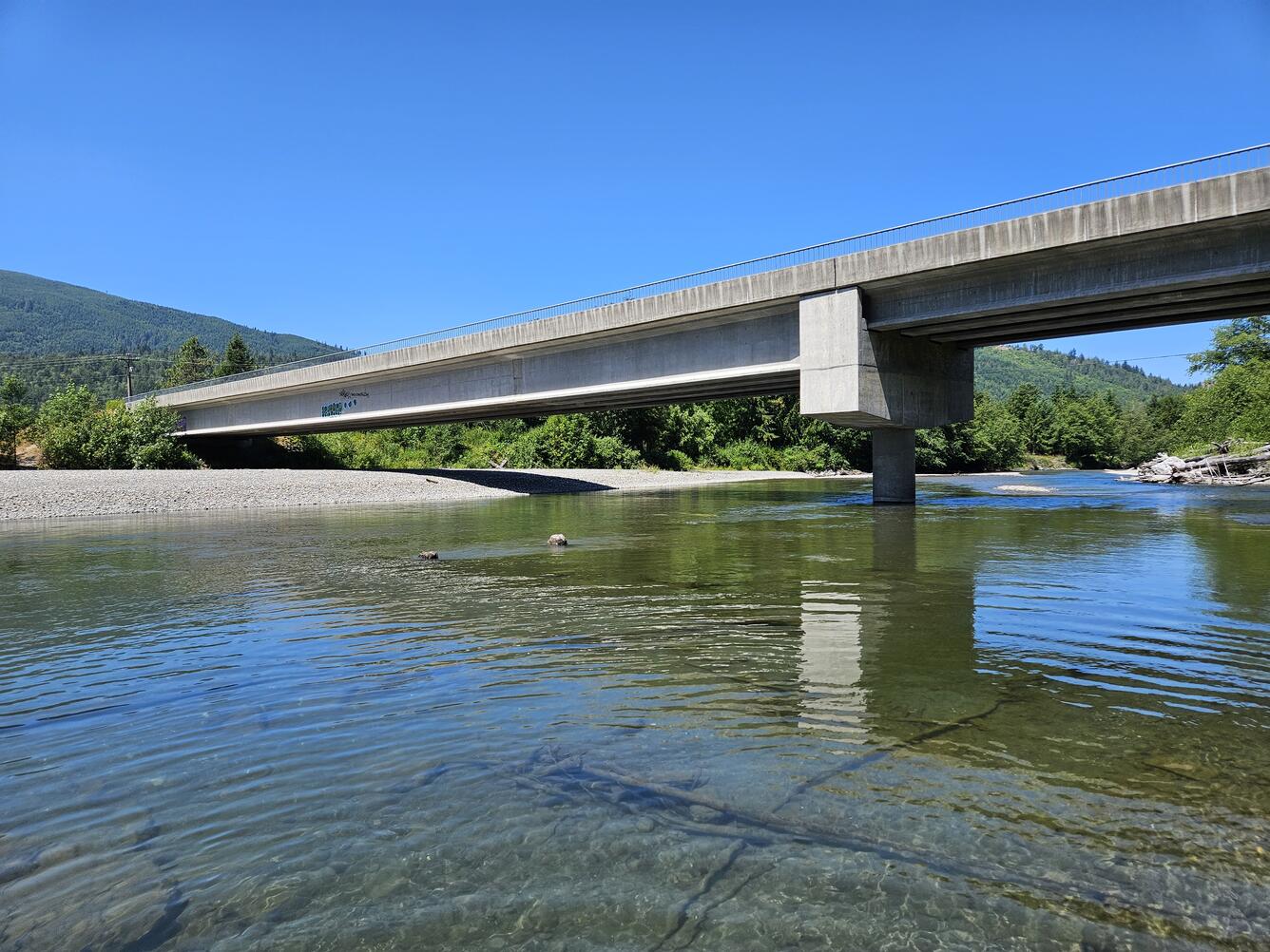 Road bridge over clear river