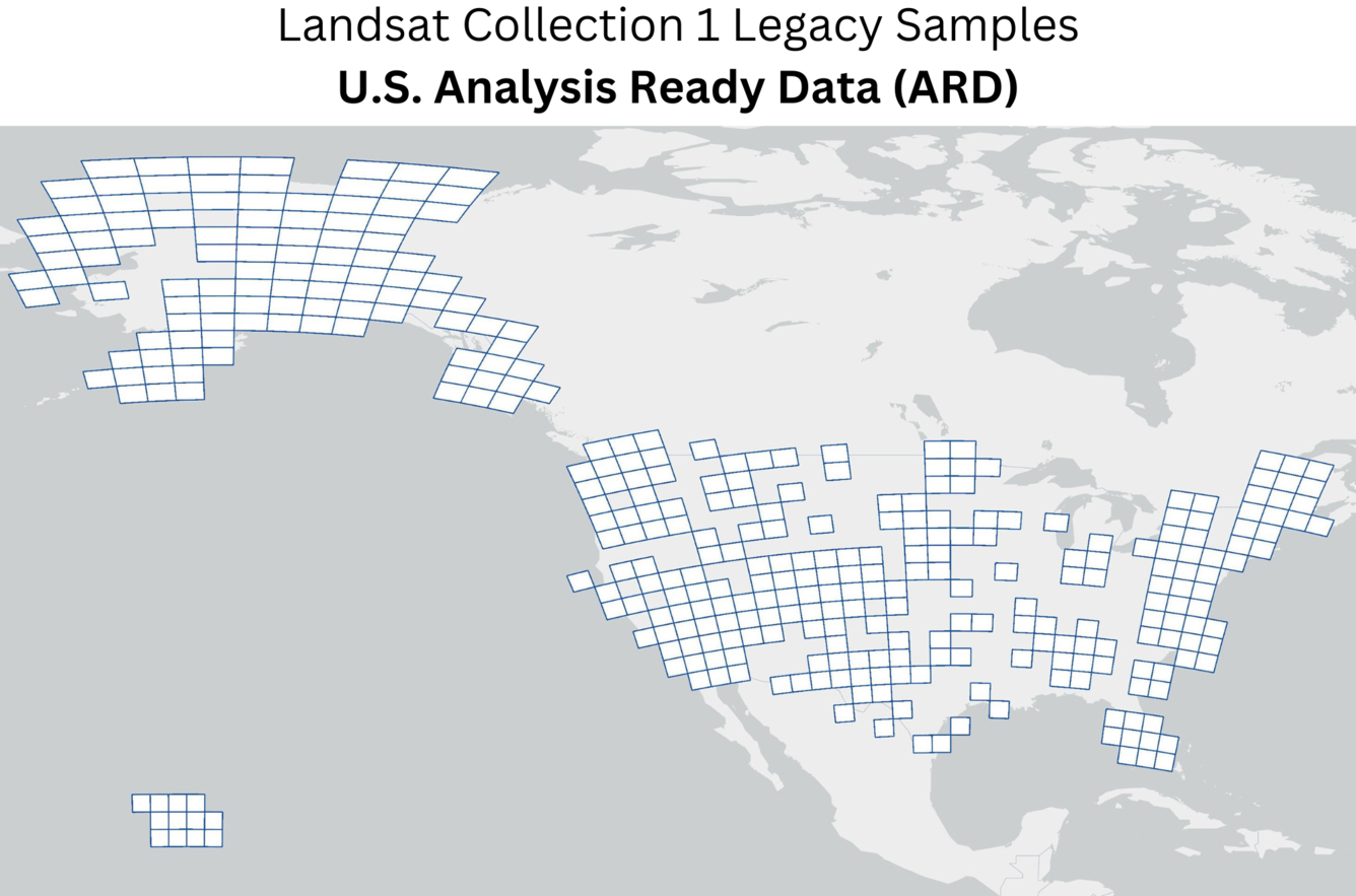 map displaying the U.S. analysis ready data (ARD) tiles included in the Landsat Collection 1 Legacy Samples