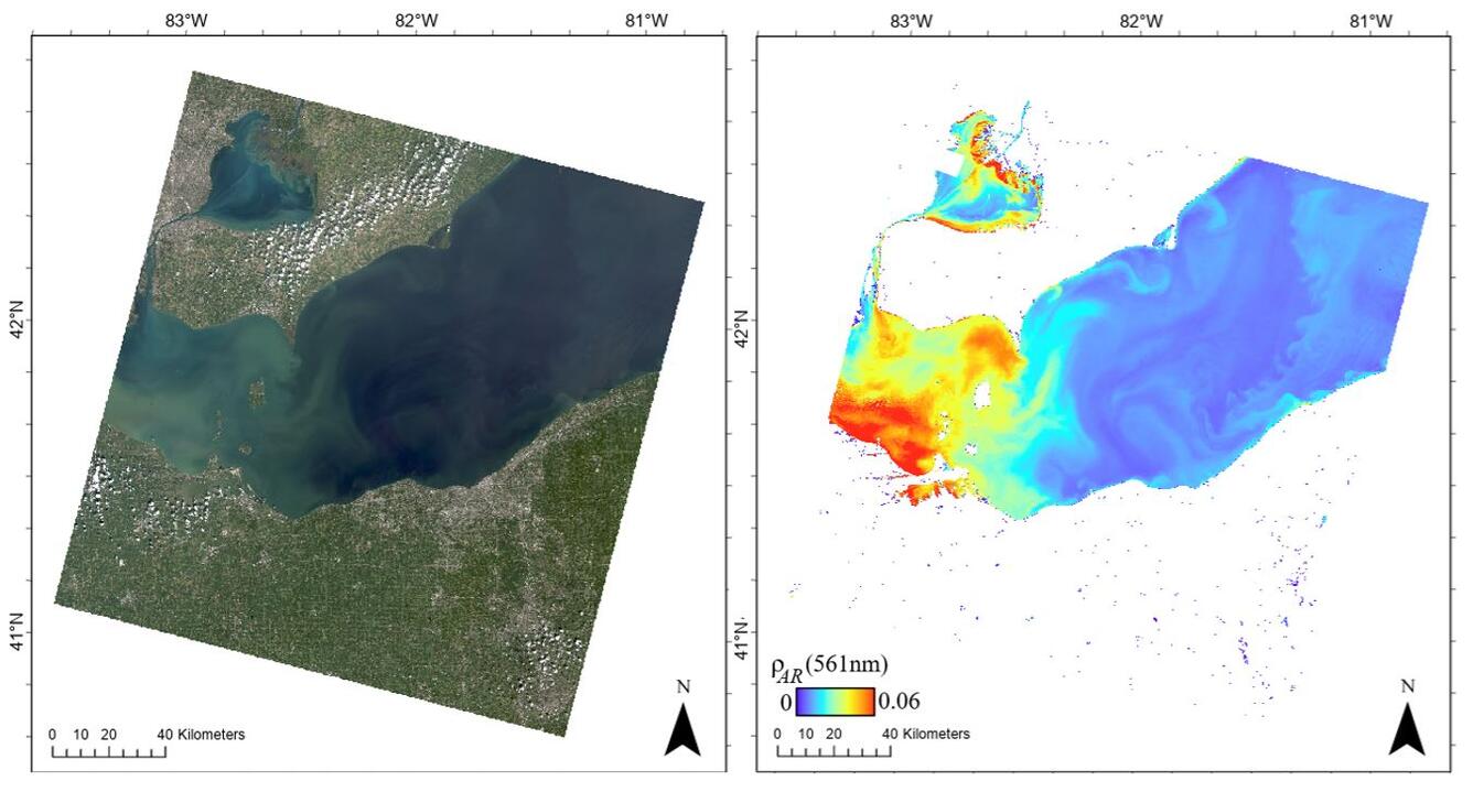 Landsat image and Aquatic reflectance image of Lake Erie Sept 2022