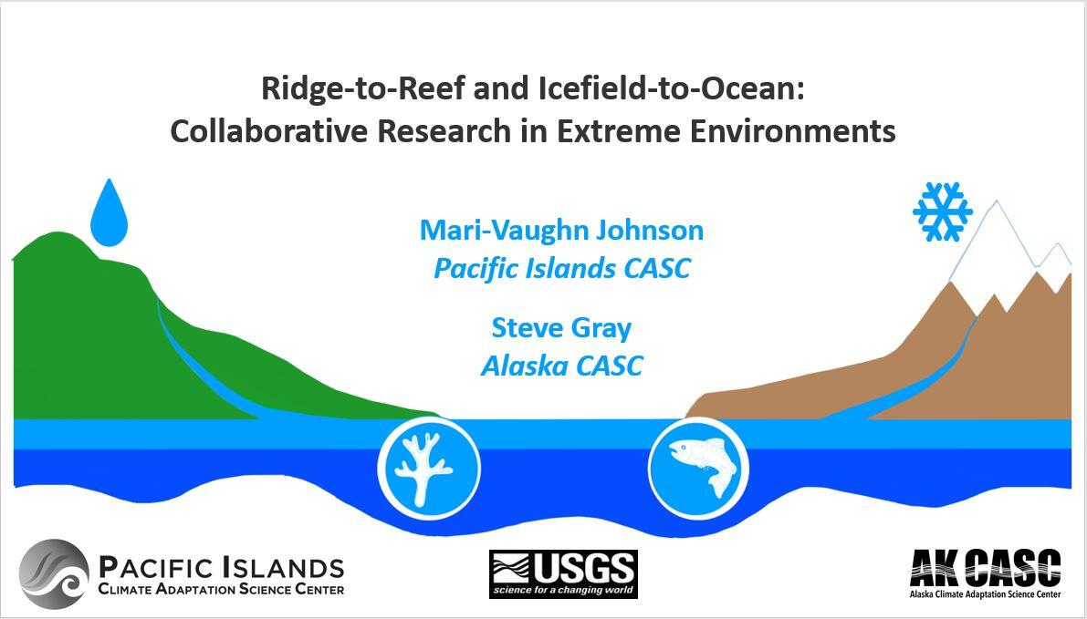 Webinar title slide, reading "Ridge to Reef and Icefield to Ocean: Collaborative Research in Extreme Environments"