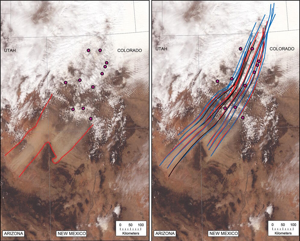 Figure 9. MODIS image showing D8WY13 dust event (left). Figure 10. MODIS image showing D8-WY13 dust event (right).