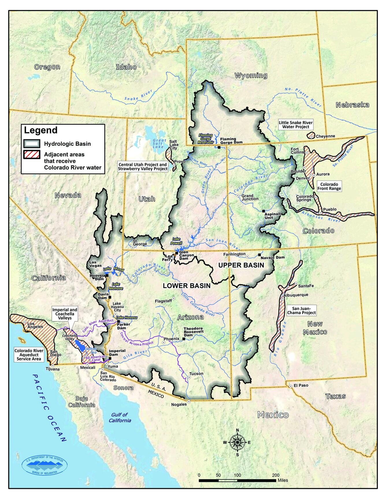 U.S. Bureau of Reclamation map showing boundaries and features of the Colorado River Basin