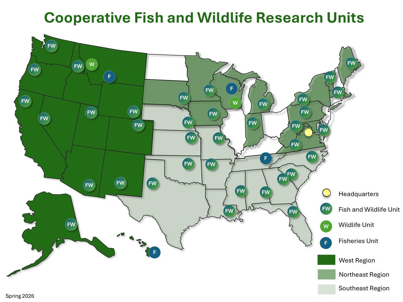 A map of Cooperative Research Unit locations.