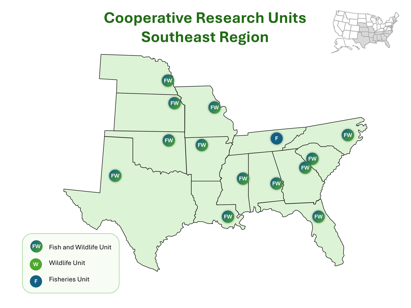 Cooperative Research Units located in the Southeast Region.