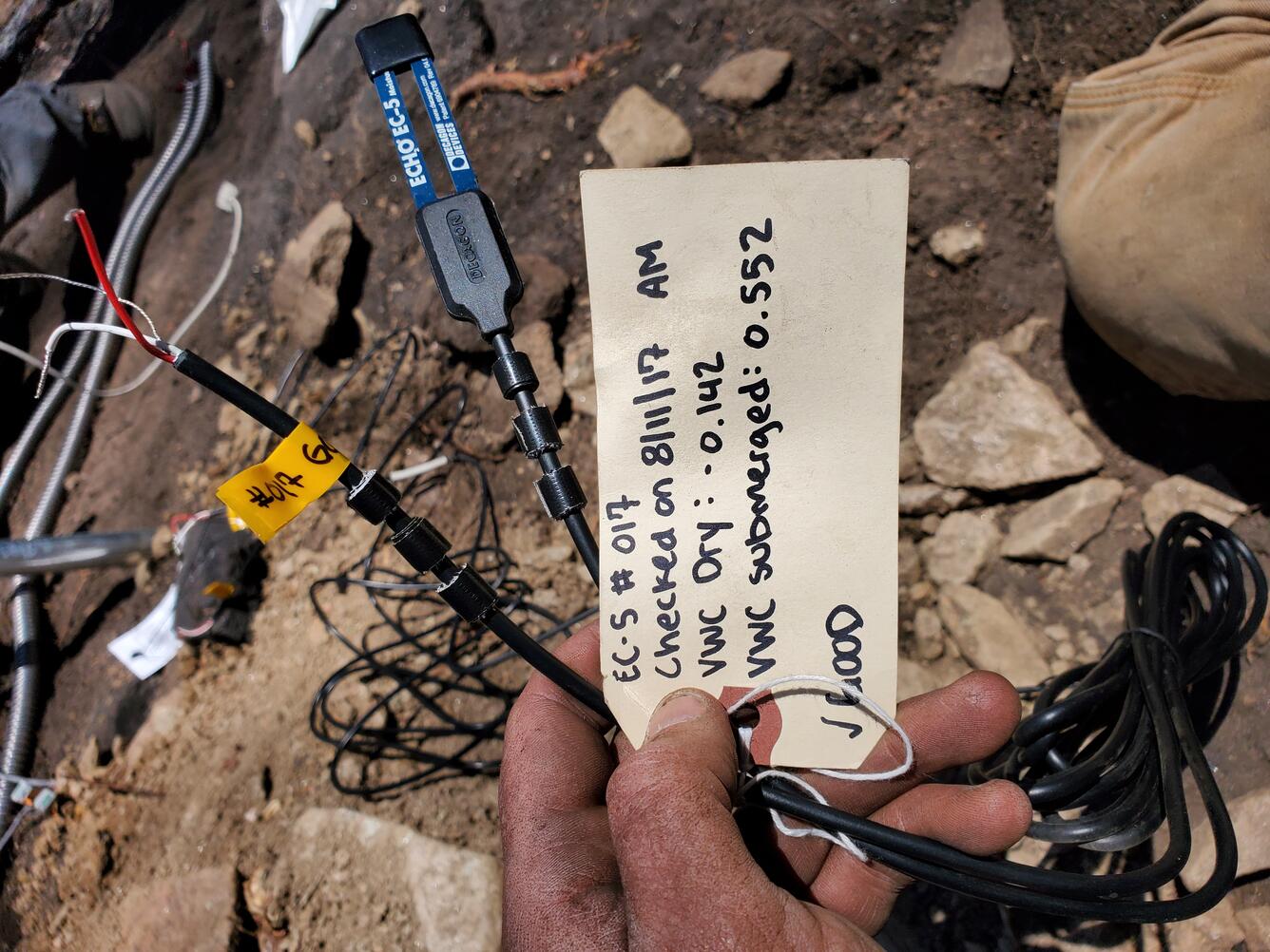 array of wires connected to a sensor and labeled with a tag