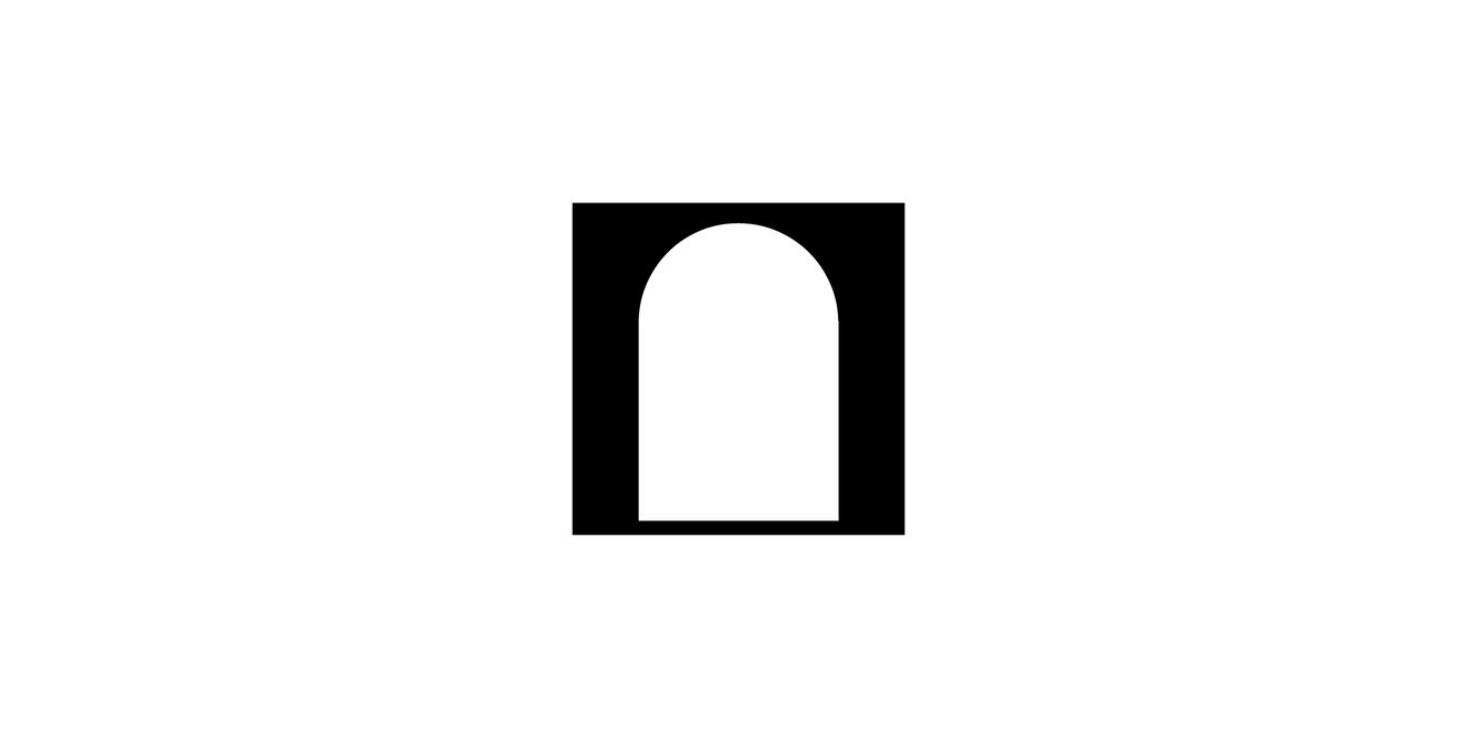 White tombstone symbol inside of a black, vertical rectangle
