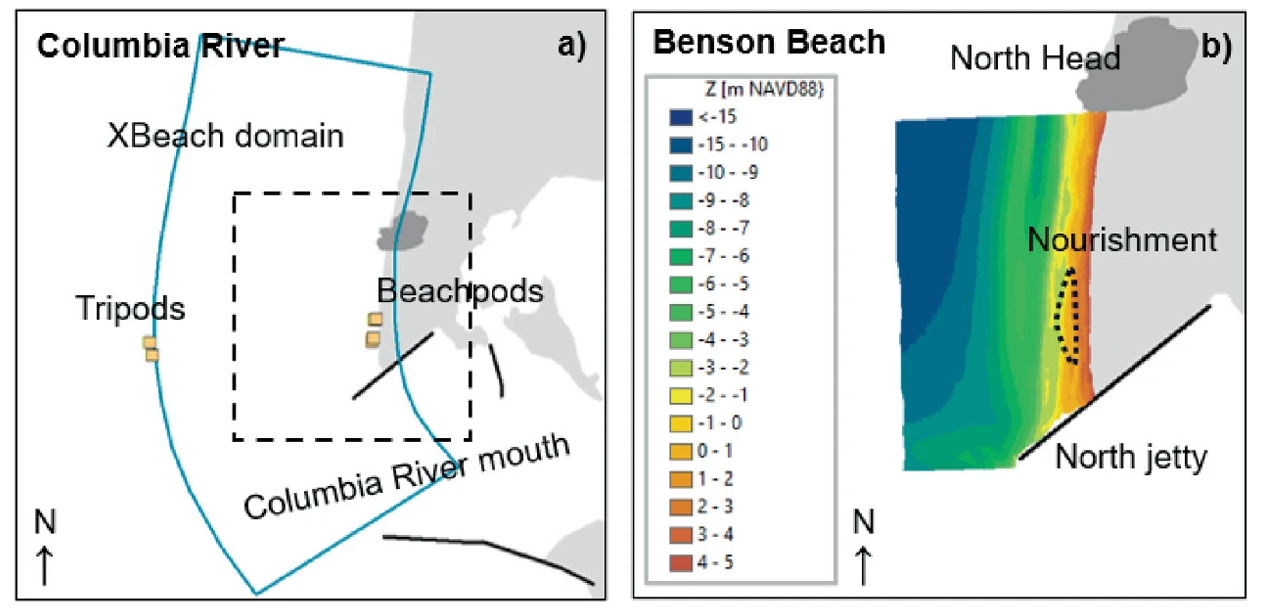 Chart showing study area at Columbia River mouth and Benson Beach