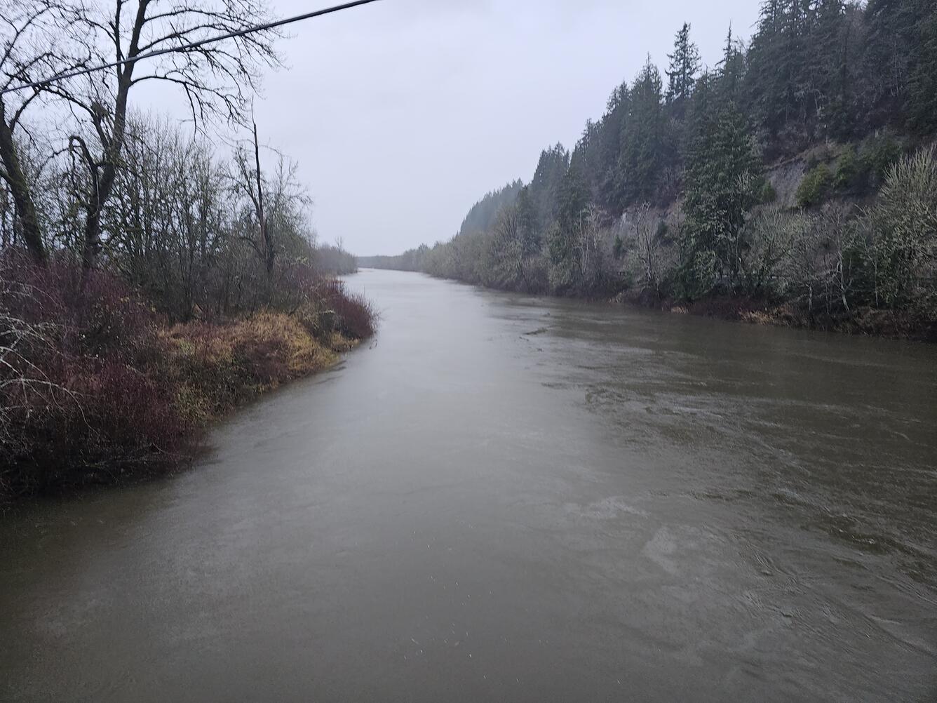 Muddy river in rainstorm