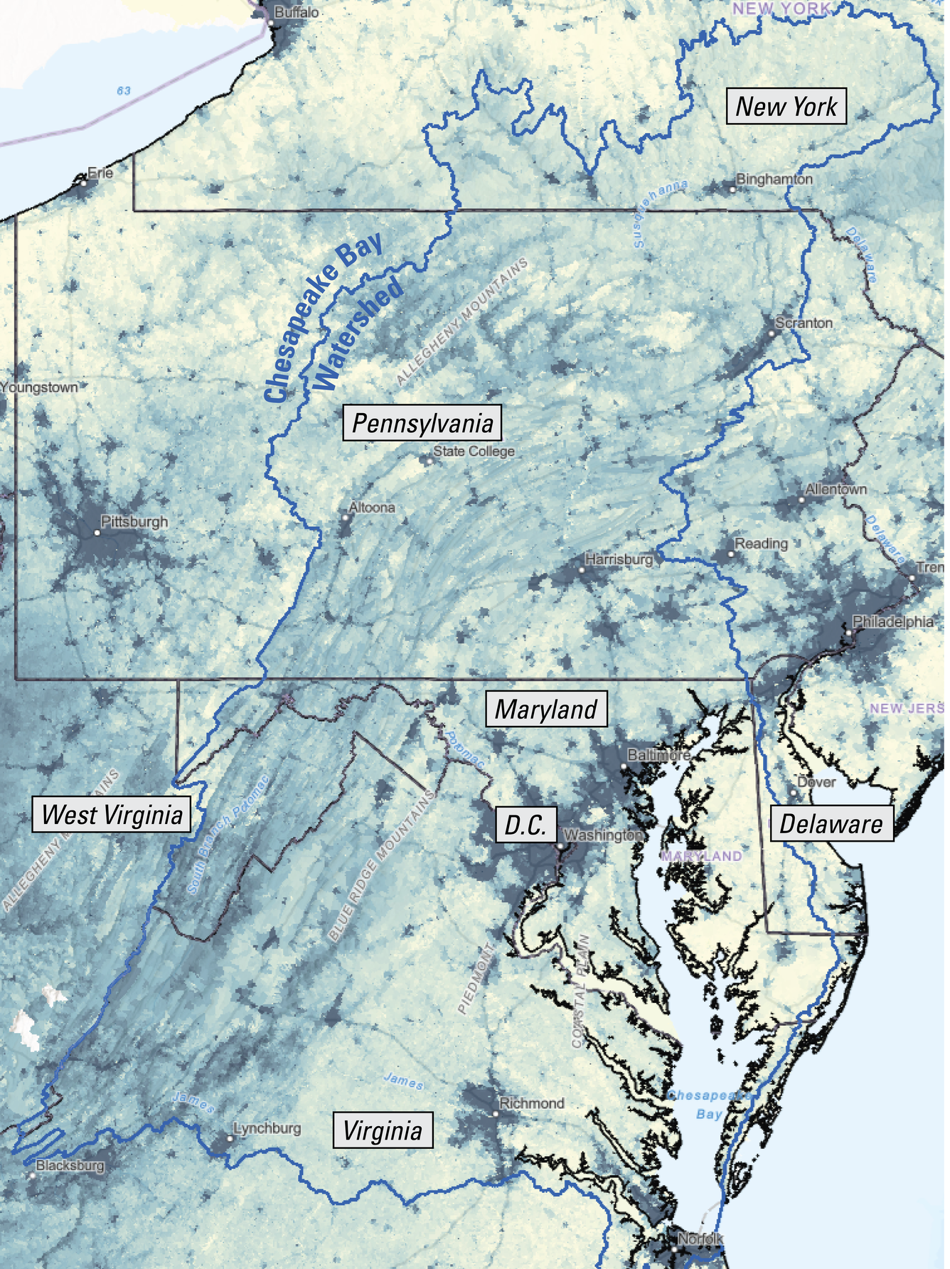 6PPDQ heat map of the Chesapeake Bay watershed