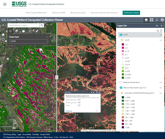 Collection viewer interactive map with swipe tool to compare data layers