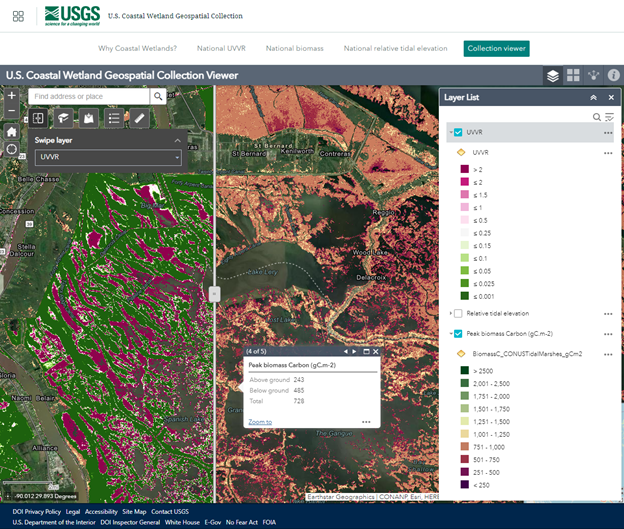 Collection viewer interactive map with swipe tool to compare data layers 