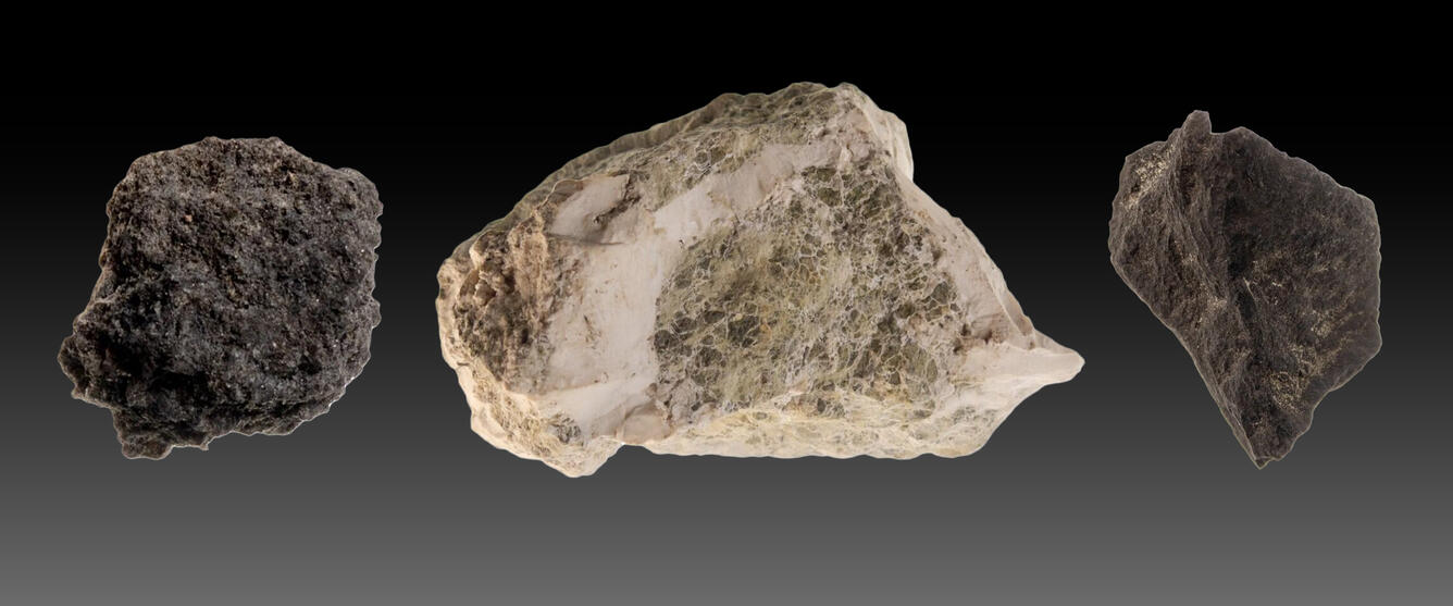 a composite image showing rock samples of Graphite, Magnesium, Nickle/Copper