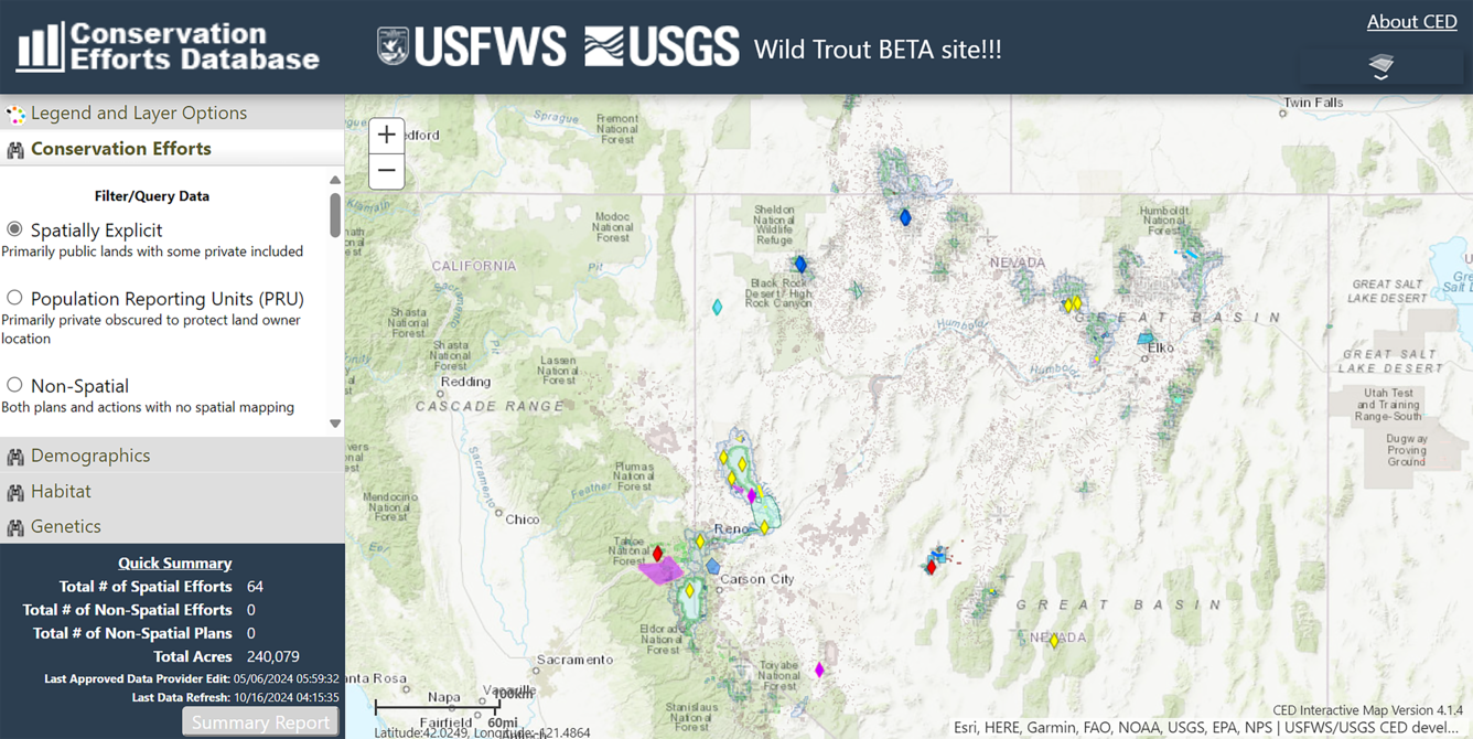 Diamonds are shown across a map of the Western US to show areas of cutthroat trout restoration