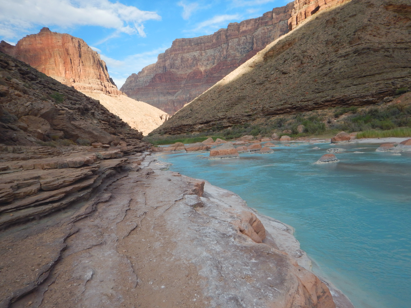 The light blue Little Colorado River flows through a red rock canyon