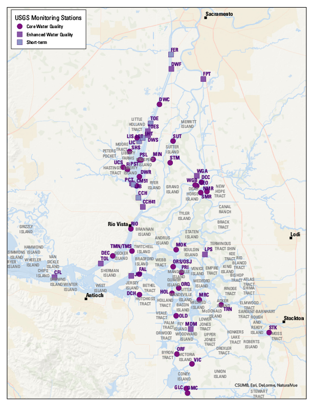 Map of Delta Continuous Water Quality Monitoring Network