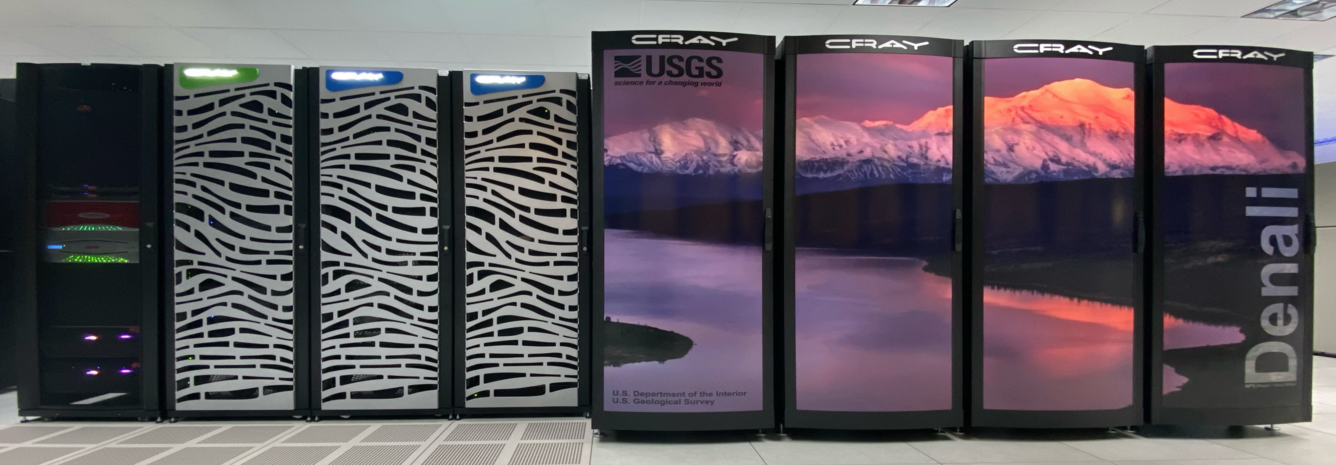 Front side of the Denali and Tallgrass computer server racks.