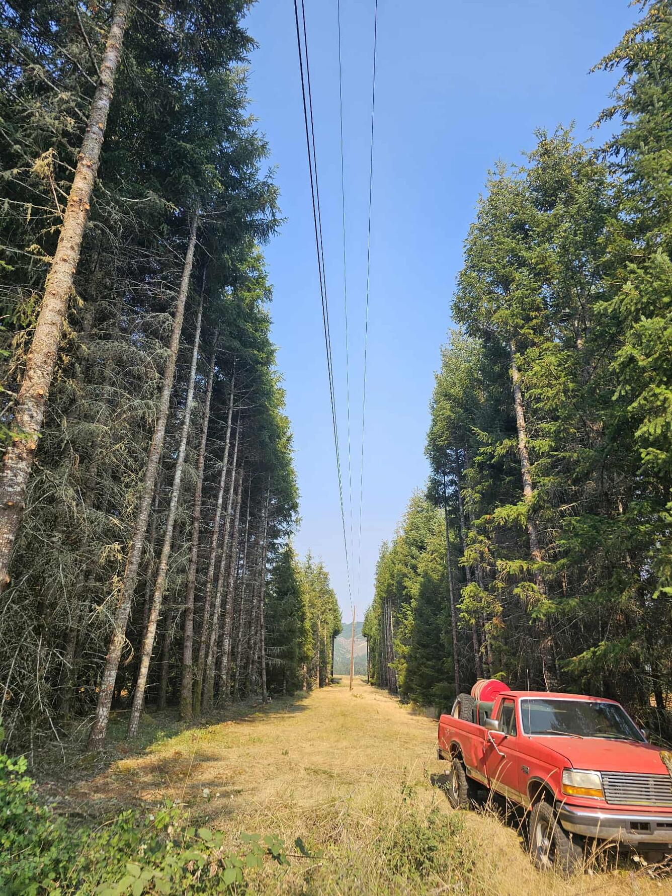 A truck in a powerline right of way