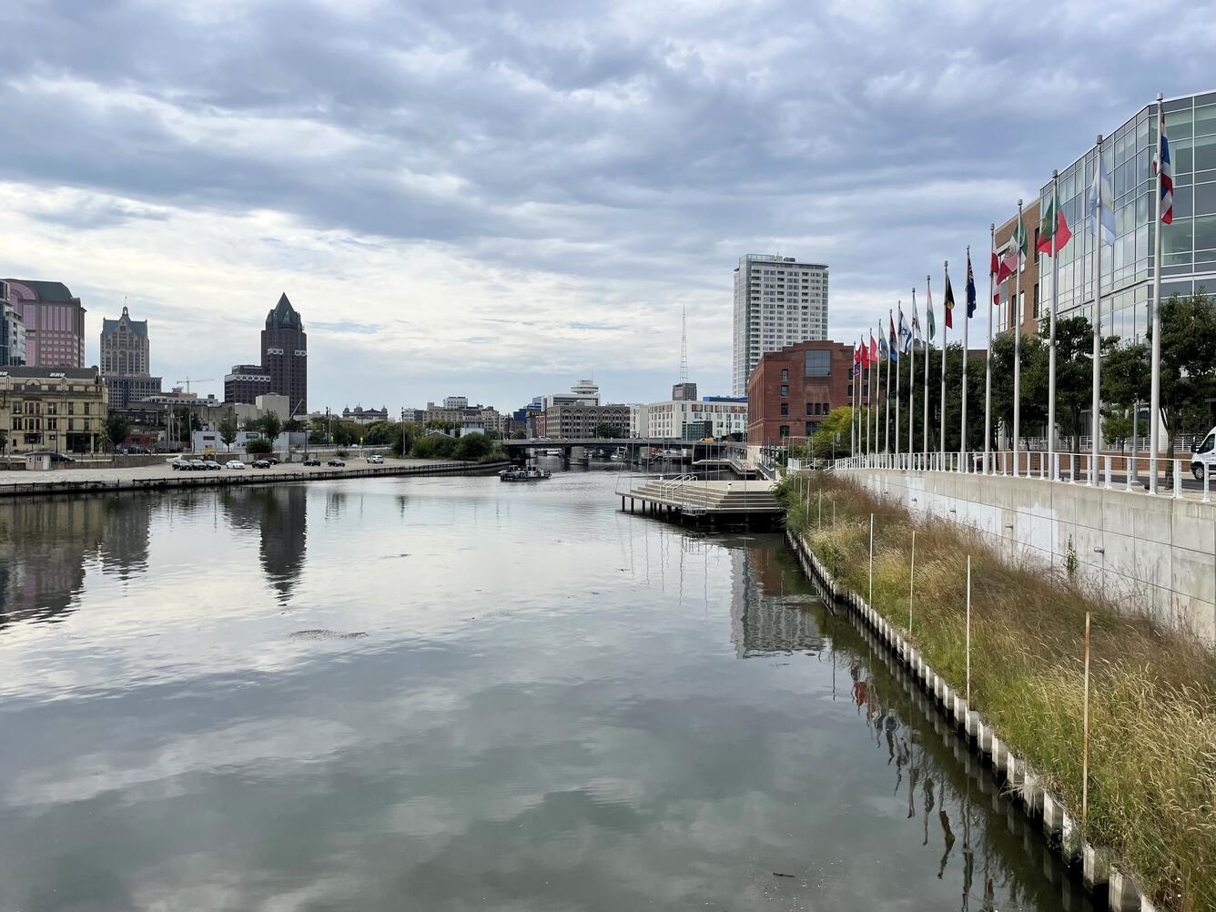 A view of an urban stream in the middle of a city