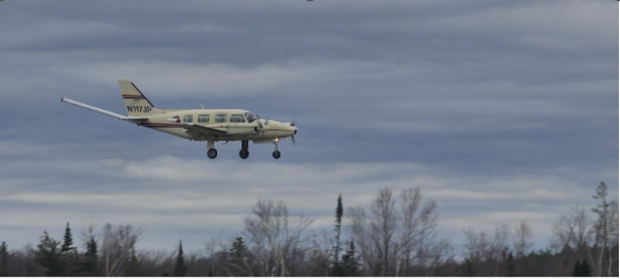 Plane to be used in Eastern North Dakota Earth MRI survey, shown in flight.