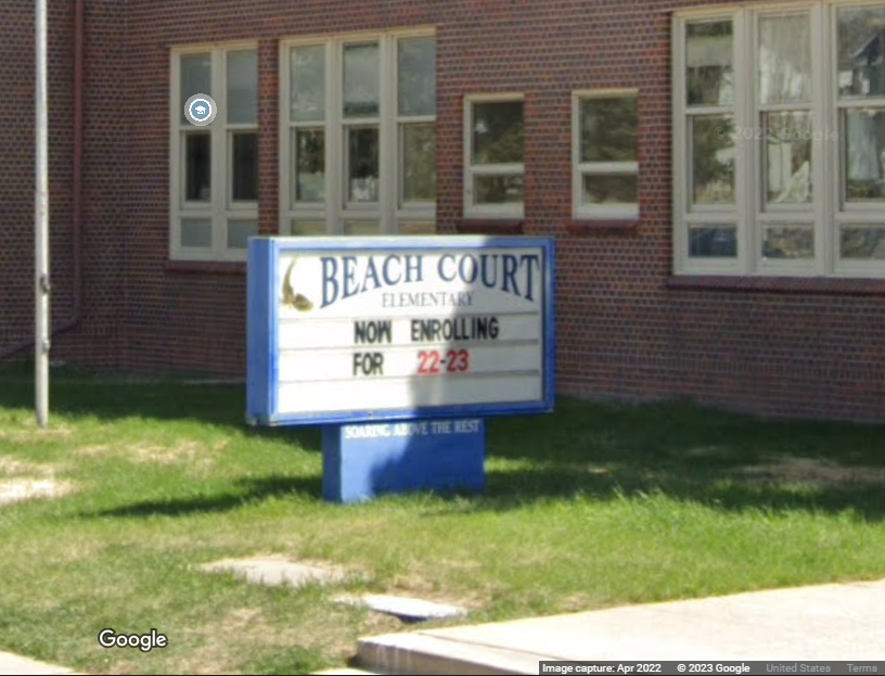 A Google Street View™ of a sign for Beach Court Elementary school