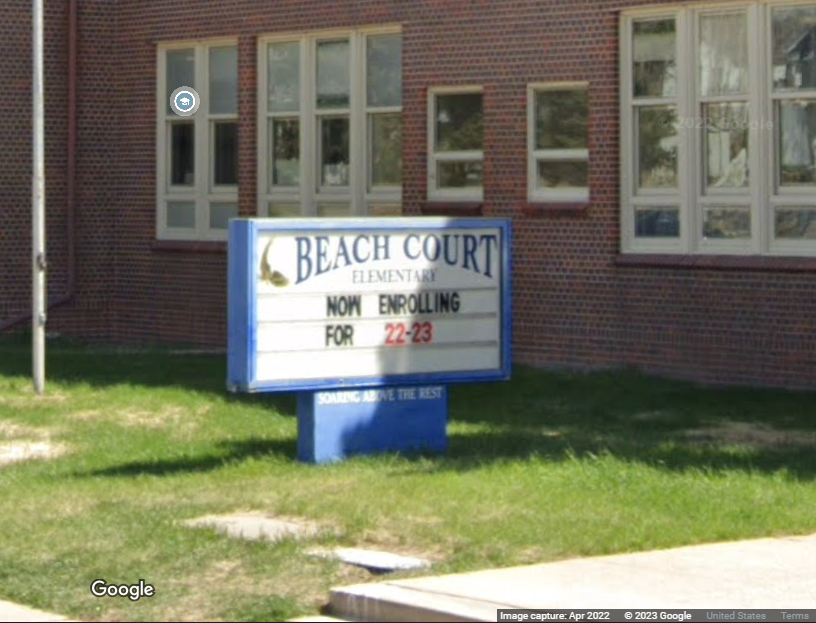 A Google Street View™ of a sign for Beach Court Elementary school 