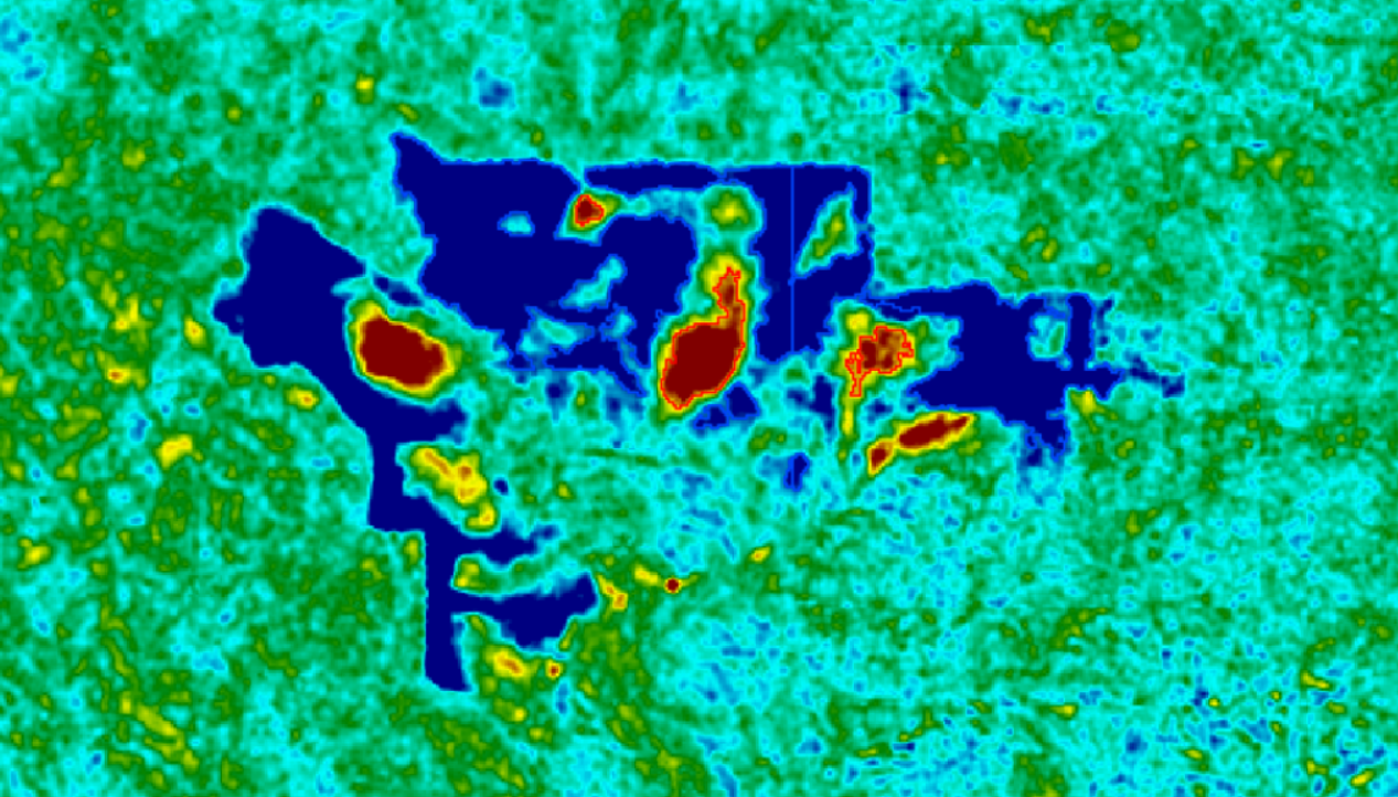 A map with a variety of colors, ranging from blues and greens to reds, oranges and yellows