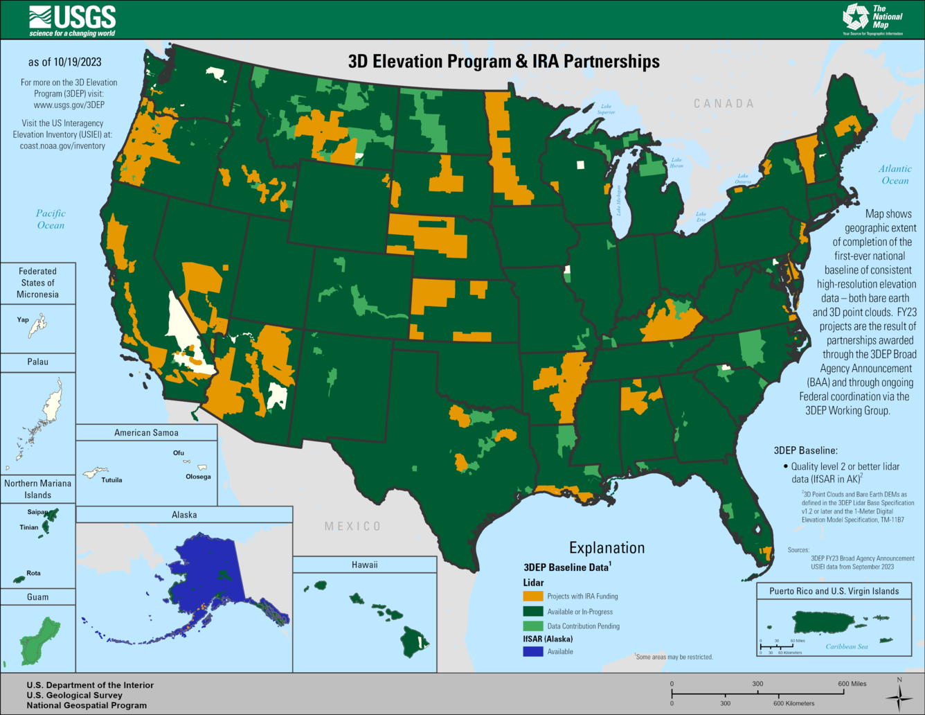 Map of FY23 3D Elevation Program projects supported by Inflation Reduction Act funds.