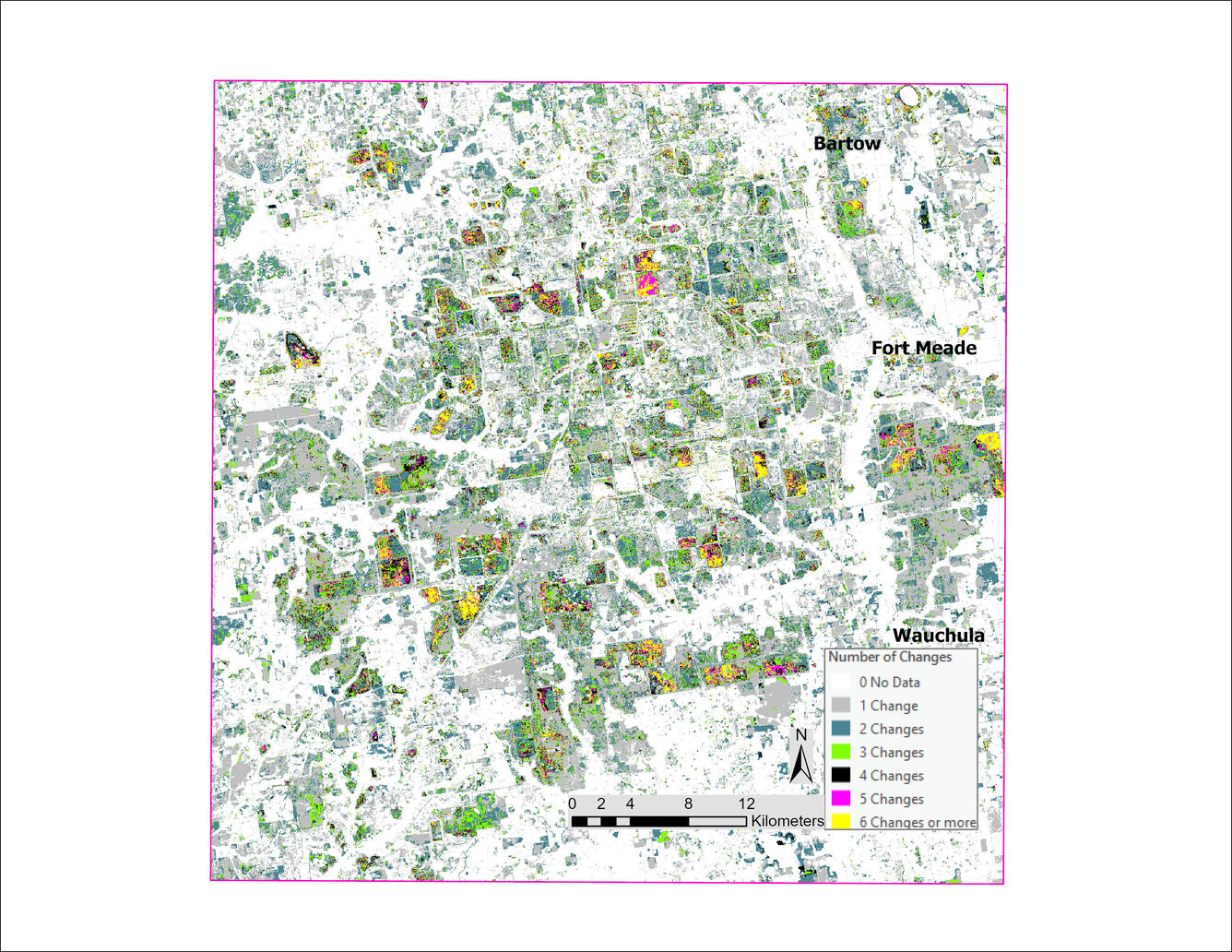 A map containing several city names and various colors on white